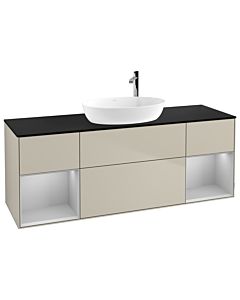 Villeroy und Boch Finion F982GJHH 160cm, plaque de recouvrement noir mat, étagères laqué gris clair mat, Sand Matt Lacquer