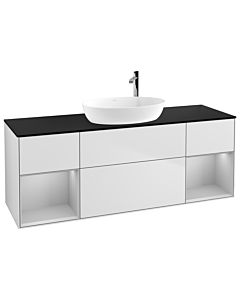 Villeroy und Boch Finion Waschtischunterschrank F982GJMT 160cm, Abdeckplatte black matt, Regale Light grey matt lacquer, White matt lacquer