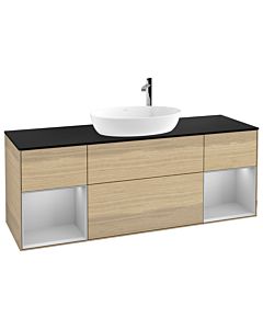 Villeroy und Boch Finion Waschtischunterschrank F982GJPC 160cm, Abdeckplatte black matt, Regale Light grey matt lacquer, Oak Veneer
