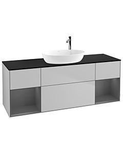 Villeroy und Boch Finion Villeroy und Boch F982GKGJ 160cm, plaque de finition noir mat, étagères laqué anthracite mat, gris clair mat