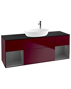 Villeroy und Boch Finion Waschtischunterschrank F982GKHB 160cm, Abdeckplatte black matt, Regale Anthracite matt lacquer, Peony Matt