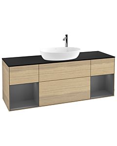 Villeroy und Boch Finion F982GKPC 160cm, plateau noir mat, étagères laquées anthracite mat, Oak Veneer