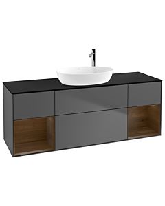Villeroy und Boch Finion F982GNGK 160cm, plaque de recouvrement noir mat, étagères Walnut Veneer , anthracite mat