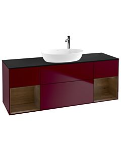 Villeroy und Boch Finion Waschtischunterschrank F982GNHB 160cm, Abdeckplatte black matt, Regale Walnut Veneer, Peony Matt