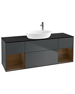 Villeroy und Boch Finion Villeroy und Boch F982GNHG 160cm, plaque de recouvrement noir mat, étagères Walnut Veneer , Midnight Blue Matt Lacquer