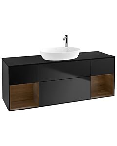 Villeroy und Boch Finion Villeroy und Boch F982GNPD 160cm, plaque de recouvrement noir mat, étagères Walnut Veneer , laqué noir mat