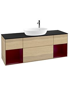 Villeroy und Boch Finion Waschtischunterschrank F982HBPC 160cm, Abdeckplatte black matt, Regale Peony matt lacquer, Oak Veneer