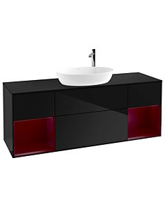 Villeroy und Boch Finion Waschtischunterschrank F982HBPH 160cm, Abdeckplatte black matt, Regale Peony matt lacquer, Glossy Black Lacquer