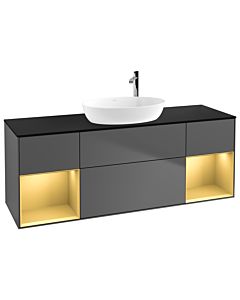 Villeroy und Boch Finion Waschtischunterschrank F982HFGK 160cm, Abdeckplatte black matt, Regale Gold matt lacquer, Anthracite matt