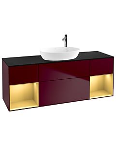 Villeroy und Boch Finion Waschtischunterschrank F982HFHB 160cm, Abdeckplatte black matt, Regale Gold matt lacquer, Peony Matt