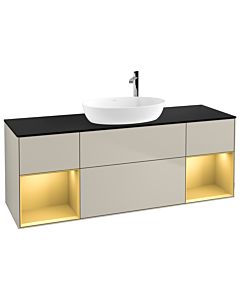 Villeroy und Boch Finion Villeroy und Boch F982HFHH 160cm, plaque de finition noir mat, étagères laqué or mat, Sand Matt Lacquer