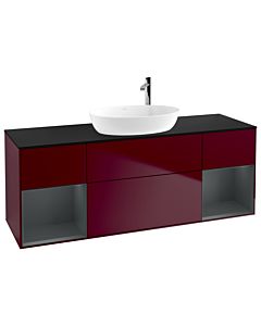 Villeroy und Boch Finion Waschtischunterschrank F982HGHB 160cm, Abdeckplatte black matt, Regale Midnight matt lacquer, Peony Matt