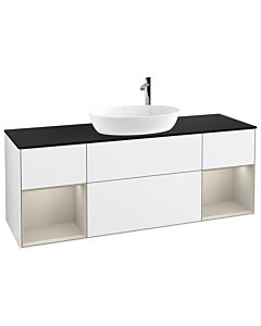 Villeroy und Boch Finion Waschtischunterschrank F982HHGF 160cm, Abdeckplatte black matt, Regale sand matt lacquer, Glossy white lacquer