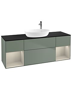 Villeroy und Boch Finion Villeroy und Boch F982HHGM 160cm, plaque de recouvrement noir mat, étagères sable laqué mat, Olive Matt Lacquer