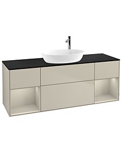 Villeroy und Boch Finion Waschtischunterschrank F982HHHH 160cm, Abdeckplatte black matt, Regale sand matt lacquer, Sand Matt Lacquer