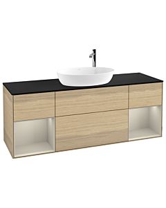 Villeroy und Boch Finion Waschtischunterschrank F982HHPC 160cm, Abdeckplatte black matt, Regale sand matt lacquer, Oak Veneer