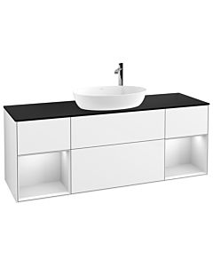 Villeroy und Boch Finion Villeroy und Boch F982MTGF 160cm, plaque de finition noir mat, étagères laqué blanc mat, laqué blanc brillant