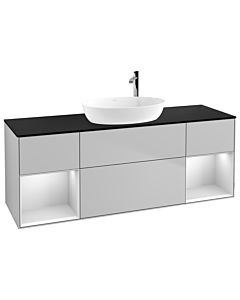 Villeroy und Boch Finion Waschtischunterschrank F982MTGJ 160cm, Abdeckplatte black matt, Regale White matt lacquer, Light grey matt