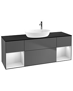 Villeroy und Boch Finion Waschtischunterschrank F982MTGK 160cm, Abdeckplatte black matt, Regale White matt lacquer, Anthracite matt