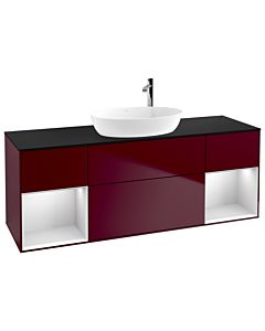 Villeroy und Boch Finion Waschtischunterschrank F982MTHB 160cm, Abdeckplatte black matt, Regale White matt lacquer, Peony Matt
