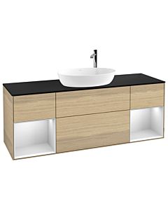 Villeroy und Boch Finion Waschtischunterschrank F982MTPC 160cm, Abdeckplatte black matt, Regale White matt lacquer, Oak Veneer