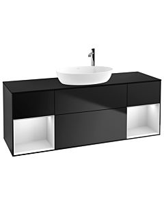 Villeroy und Boch Finion Villeroy und Boch F982MTPD 160cm, plaque de finition noir mat, étagères laqué blanc mat, laqué noir mat