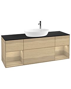 Villeroy und Boch Finion Waschtischunterschrank F982PCPC 160cm, Abdeckplatte black matt, Regale Oak Veneer, Oak Veneer