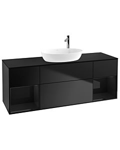 Villeroy und Boch Finion Villeroy und Boch F982PHPD 160cm, plaque de finition noir mat, étagères laqué noir brillant, laqué noir mat