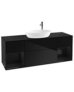 Villeroy und Boch Finion Waschtischunterschrank F982PHPH 160cm, Abdeckplatte black matt, Regale Glossy black lacquer, Glossy Black Lacquer