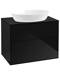 Villeroy und Boch Finion Waschtischunterschrank F99200PH 80x60,3cm, Abdeckplatte black matt, Glossy Black Lacquer