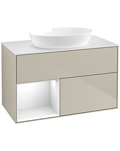 Villeroy und Boch Finion Waschtischunterschrank FA11GFHH 100cm, Abdeckplatte white matt, Regale Glossy white lacquer, Sand Matt Lacquer