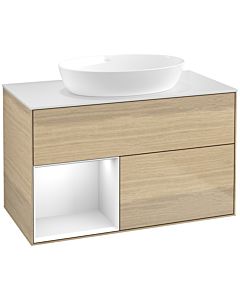 Villeroy und Boch Finion Villeroy und Boch FA11GFPC 100cm, plaque de recouvrement blanc mat, étagères Laque blanc brillant, Oak Veneer