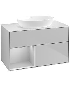 Villeroy und Boch Finion Villeroy und Boch FA11GJGJ 100cm, plaque de recouvrement blanc mat, étagères laqué gris clair mat, gris clair mat