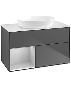 Villeroy und Boch Finion Waschtischunterschrank FA11GJGK 100cm, Abdeckplatte white matt, Regale Light grey matt lacquer, Anthracite matt