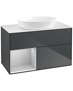 Villeroy und Boch Finion Villeroy und Boch FA11GJHG 100cm, plaque de recouvrement blanc mat, étagères laqué gris clair mat, Midnight Blue Matt Lacquer