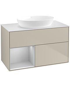 Villeroy und Boch Finion Villeroy und Boch FA11GJHH 100cm, plaque de recouvrement blanc mat, étagères laqué gris clair mat, Sand Matt Lacquer