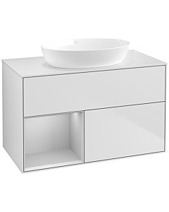 Villeroy und Boch Finion Waschtischunterschrank FA11GJMT 100cm, Abdeckplatte white matt, Regale Light grey matt lacquer, White matt lacquer