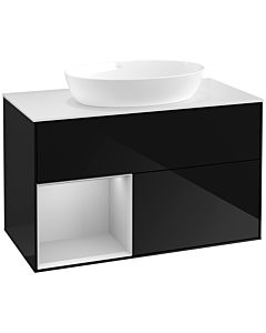 Villeroy und Boch Finion Waschtischunterschrank FA11GJPH 100cm, Abdeckplatte white matt, Regale Light grey matt lacquer, Glossy Black Lacquer
