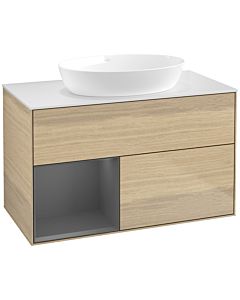 Villeroy und Boch Finion Waschtischunterschrank FA11GKPC 100cm, Abdeckplatte white matt, Regale Anthracite matt lacquer, Oak Veneer