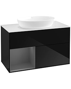Villeroy und Boch Finion Waschtischunterschrank FA11GKPH 100cm, Abdeckplatte white matt, Regale Anthracite matt lacquer, Glossy Black Lacquer
