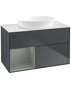 Villeroy und Boch Finion Villeroy und Boch FA11GMHG 100cm, plaque de recouvrement blanc mat, étagères laqué olive mat, Midnight Blue Matt Lacquer