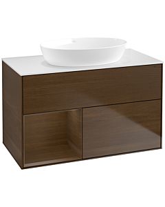 Villeroy und Boch Finion FA11GNGN 100cm, plateau blanc mat, étagères Walnut Veneer , placage Walnut Veneer