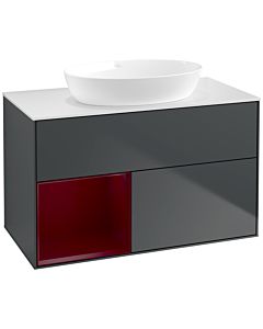 Villeroy und Boch Finion Waschtischunterschrank FA11HBHG 100cm, Abdeckplatte white matt, Regale Peony matt lacquer, Midnight Blue Matt Lacquer
