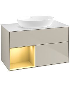 Villeroy und Boch Finion Villeroy und Boch FA11HFHH 100cm, plaque de recouvrement blanc mat, étagères laqué mat or, Sand Matt Lacquer