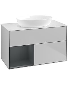 Villeroy und Boch Finion Waschtischunterschrank FA11HGGJ 100cm, Abdeckplatte white matt, Regale Midnight matt lacquer, Light grey matt