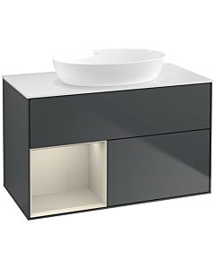 Villeroy und Boch Finion Villeroy und Boch FA11HHHG 100cm, plaque de recouvrement blanc mat, étagères sable laqué mat, Midnight Blue Matt Lacquer