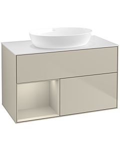 Villeroy und Boch Finion Villeroy und Boch FA11HHHH 100cm, plaque de recouvrement blanc mat, étagères sable laqué mat, Sand Matt Lacquer