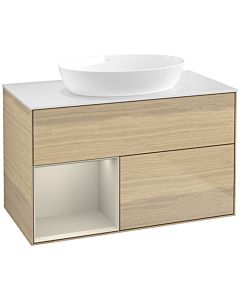Villeroy und Boch Finion Waschtischunterschrank FA11HHPC 100cm, Abdeckplatte white matt, Regale sand matt lacquer, Oak Veneer
