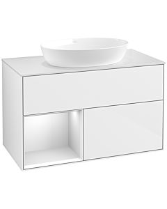 Villeroy und Boch Finion Waschtischunterschrank FA11MTGF 100cm, Abdeckplatte white matt, Regale White matt lacquer, Glossy white lacquer