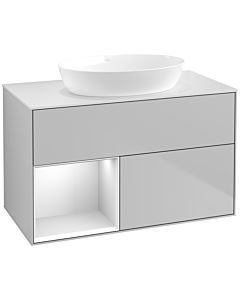 Villeroy und Boch Finion Waschtischunterschrank FA11MTGJ 100cm, Abdeckplatte white matt, Regale White matt lacquer, Light grey matt